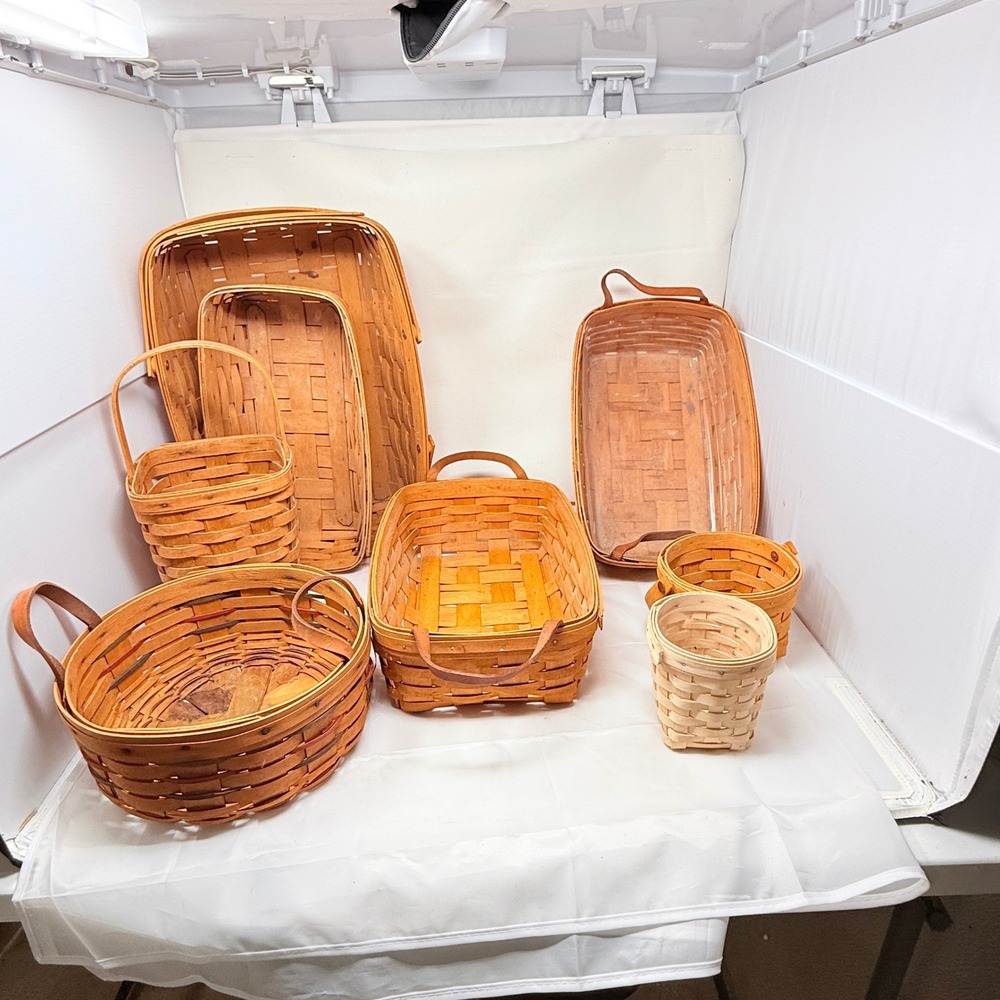 Longaberger Handwoven Baskets Set of 8 Vintage Wood Woven Farmhouse Decor USA